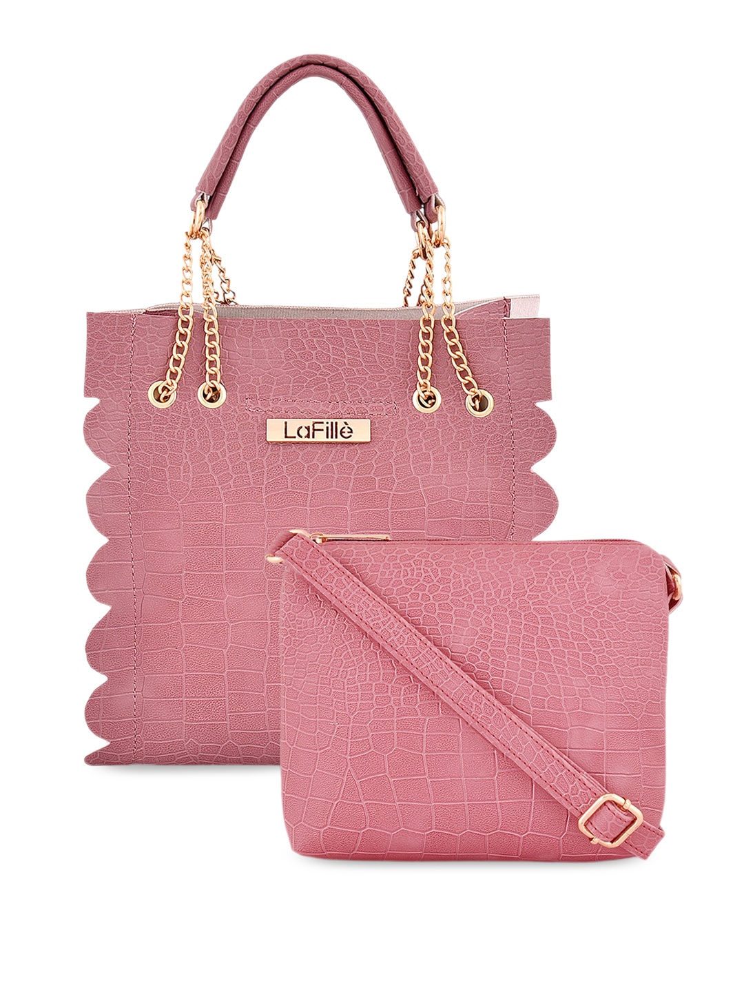 

LaFille Set of 2 Textured PU Structured Handbags, Mauve