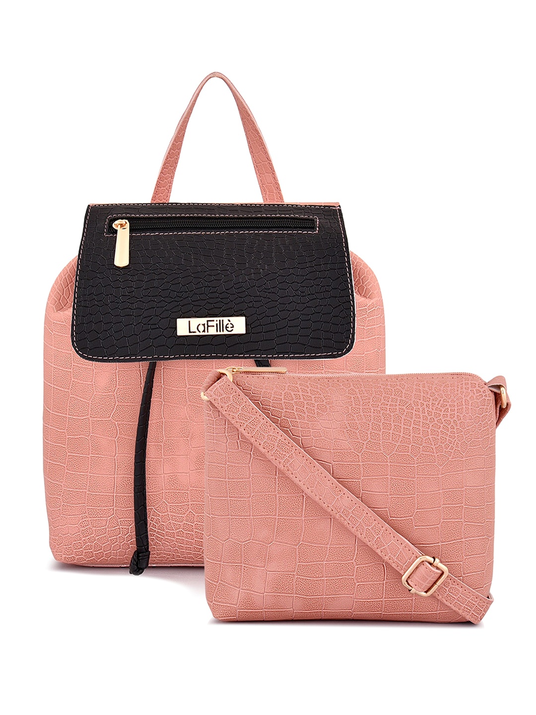 

LaFille Set of 2 Textured PU Structured Handbags, Peach