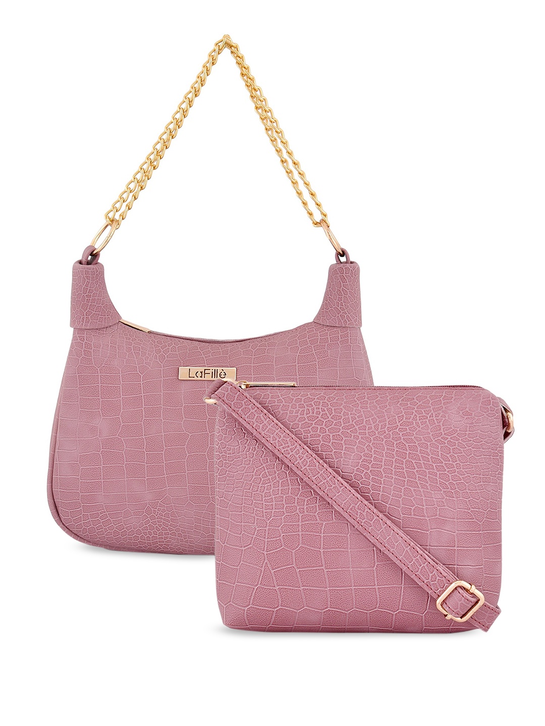

LaFille Set of 2 Textured PU Structured Handbags, Purple