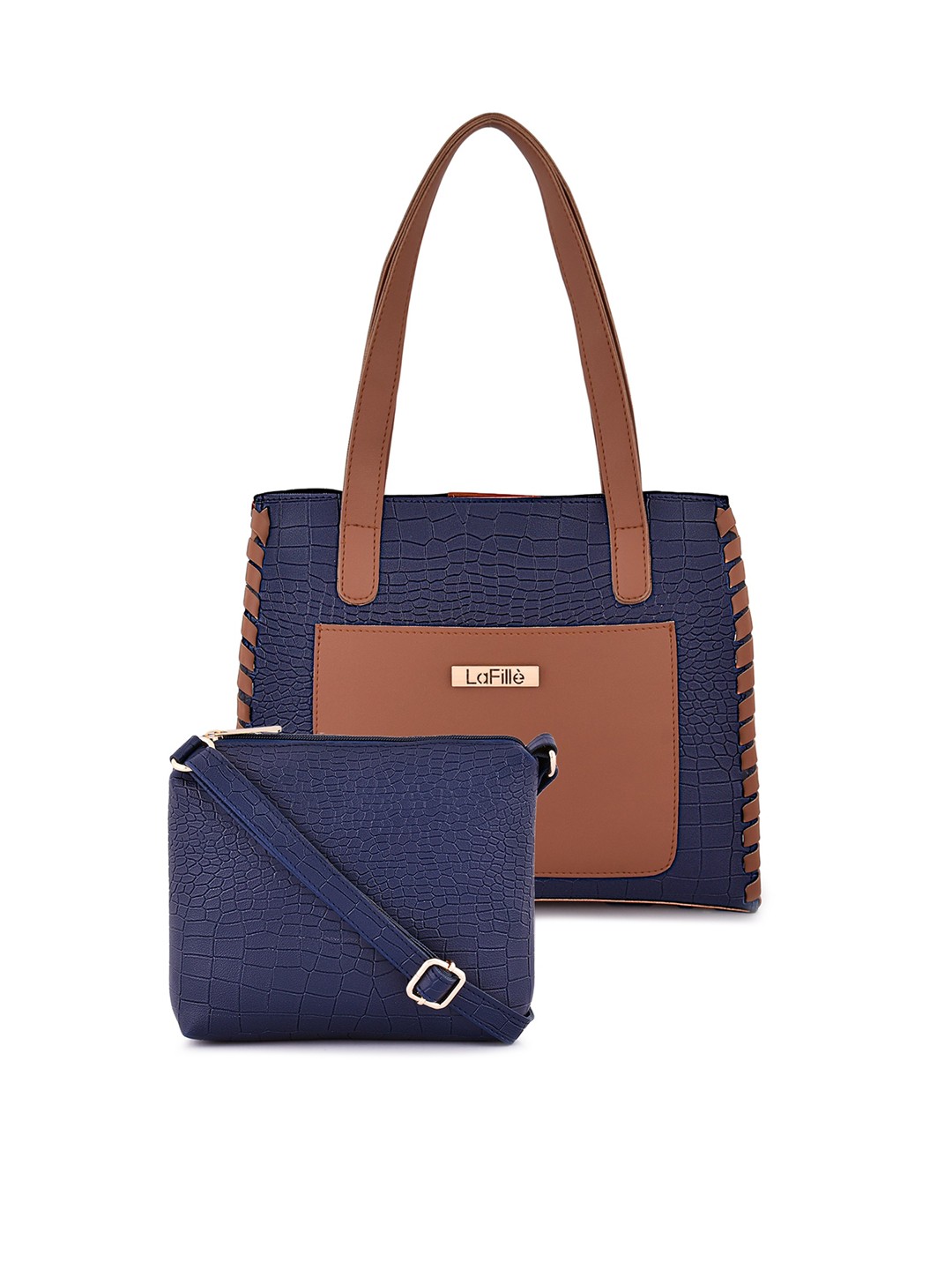 

LaFille Set OF 2 Textured Structured Shoulder Bag & Sling Bag, Blue