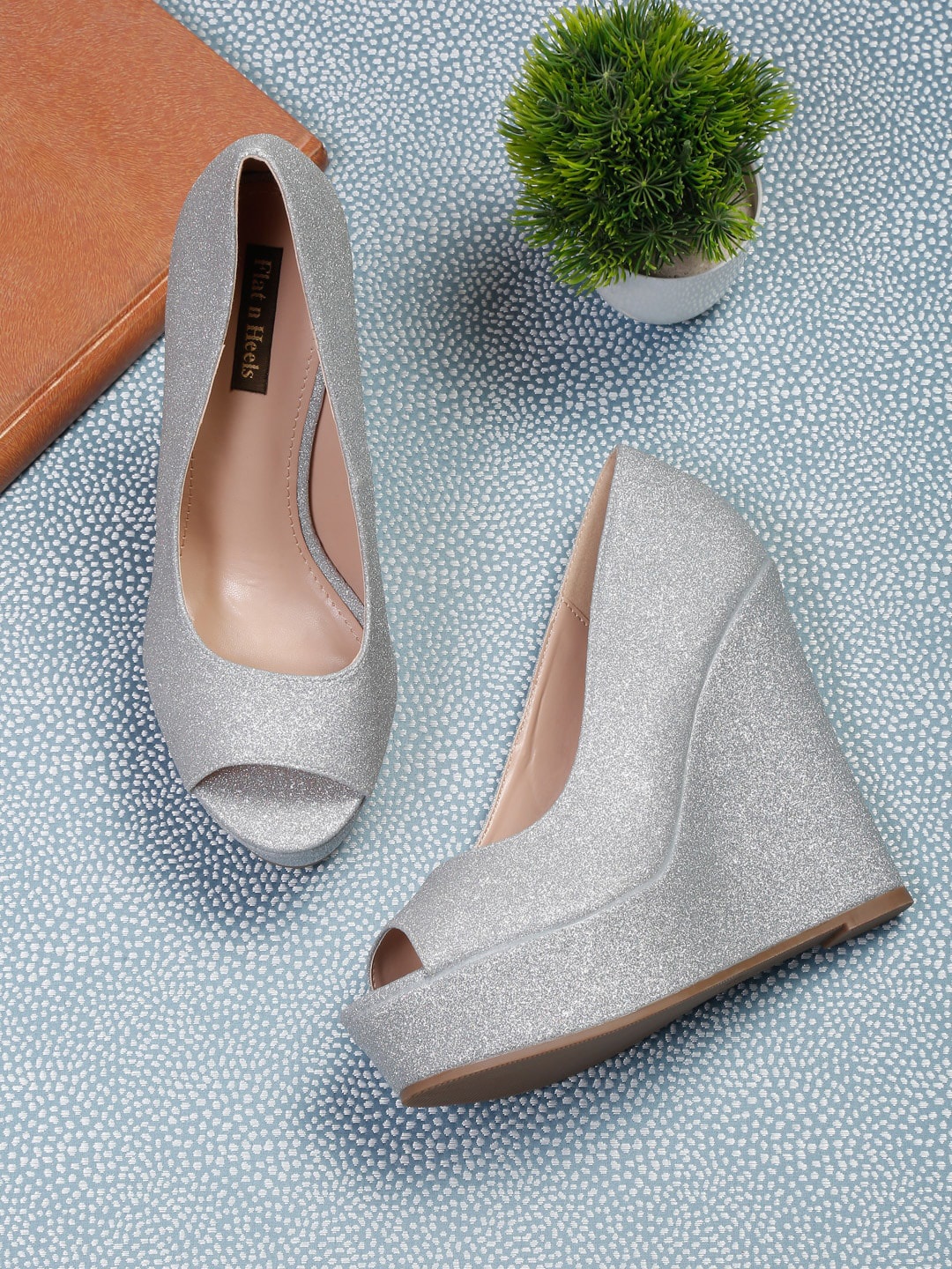 

Flat n Heels Embellished Wedge Peep Toes, Silver