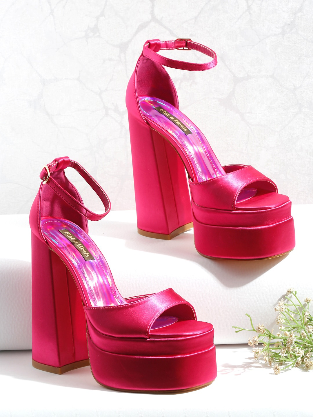 

Flat n Heels Open Toe Ankle Loop Block Heels, Fuchsia