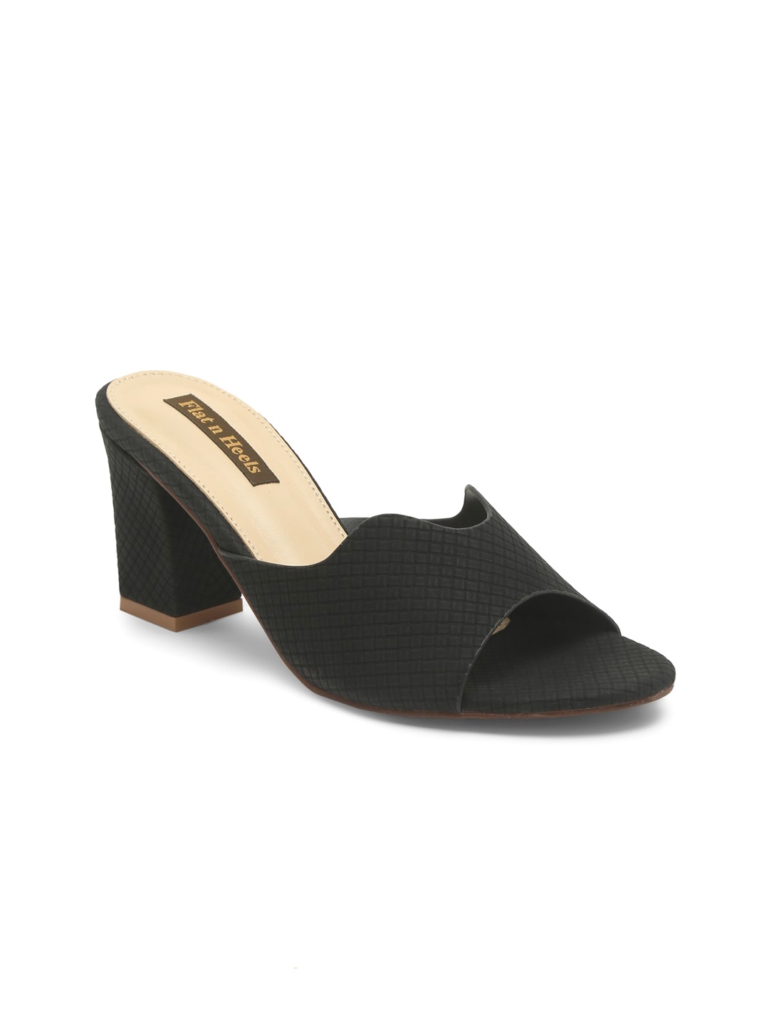 

Flat n Heels Textured Open Toe Block Heels, Black