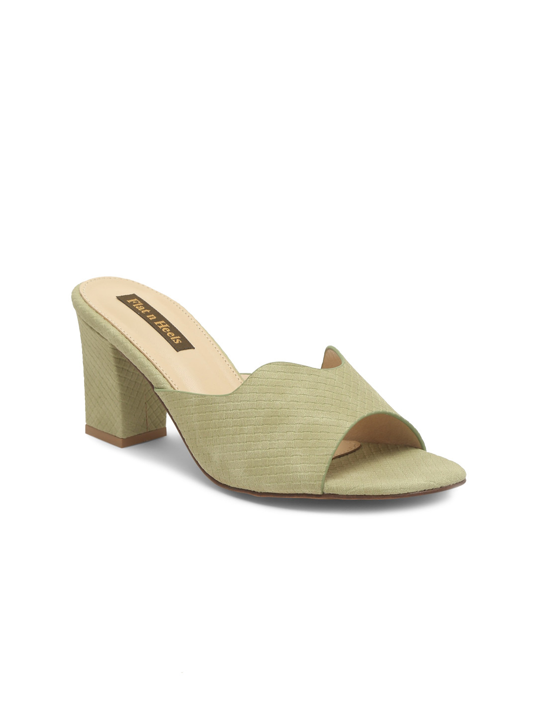 

Flat n Heels Textured Open Toe Block Heels, Green