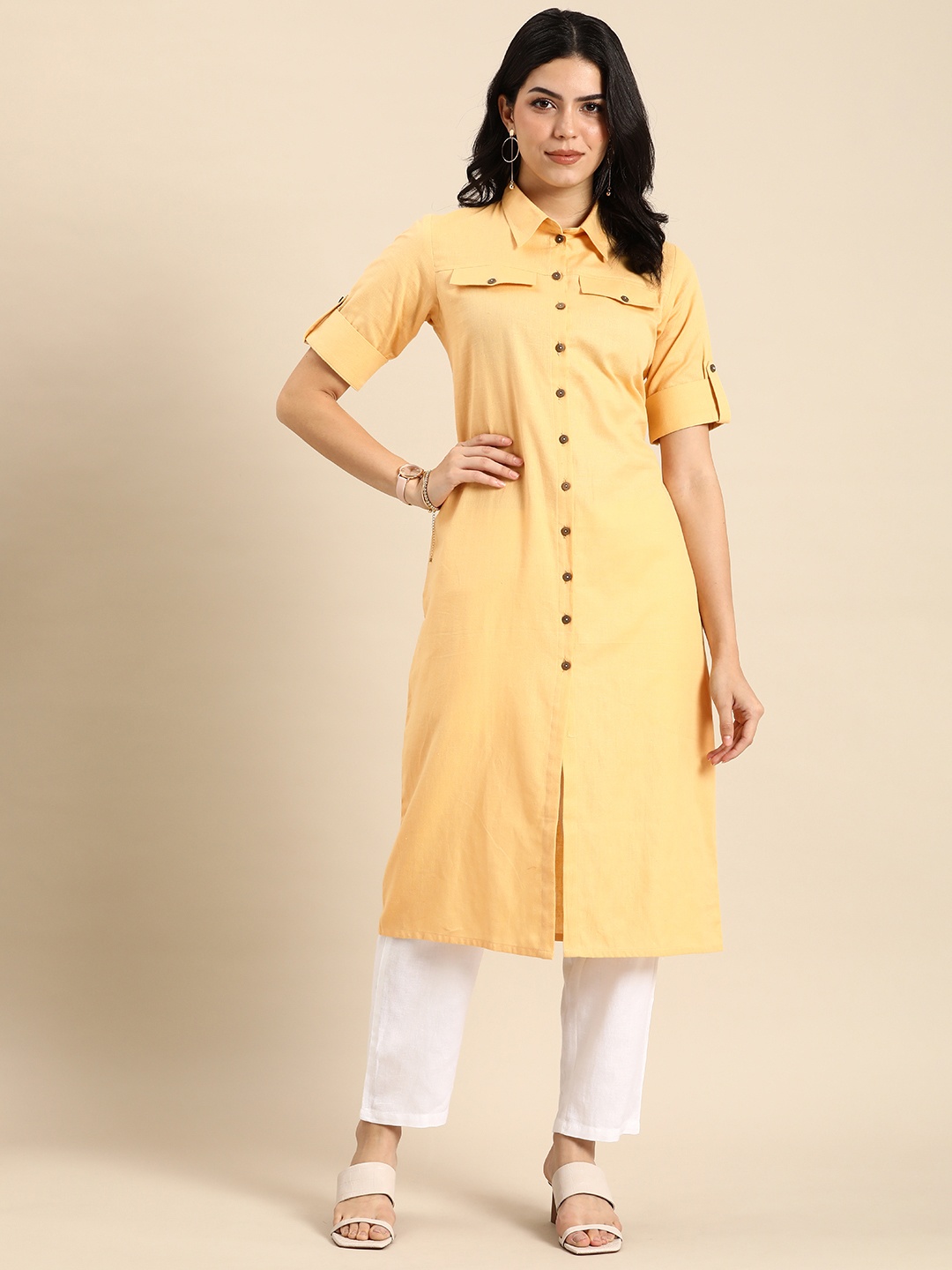 

Anouk Women Solid Pathani Kurta, Yellow