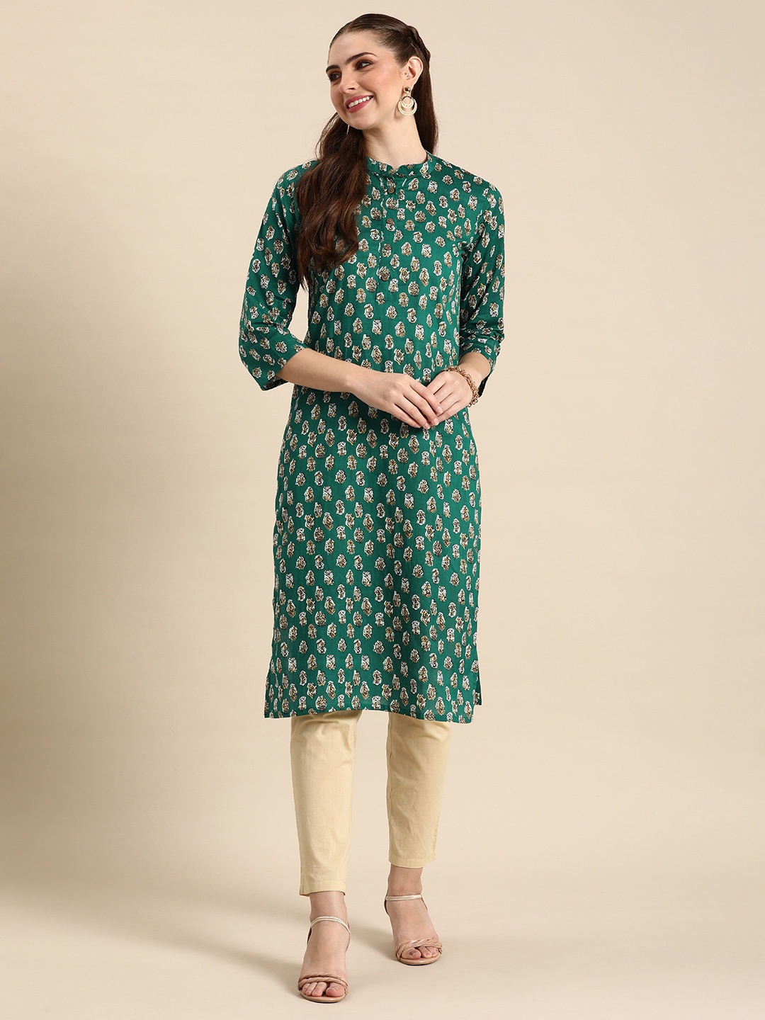 

Anouk Women Ethnic Motifs Printed Straight Kurta, Green