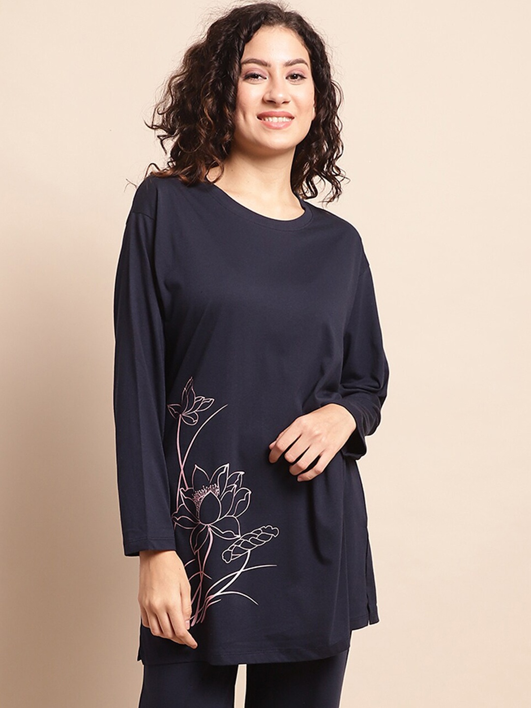 

Kanvin Floral Printed Lounge T-Shirt, Navy blue