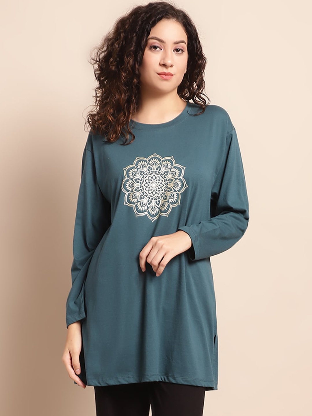 

Kanvin Floral Printed Lounge T-Shirt, Teal