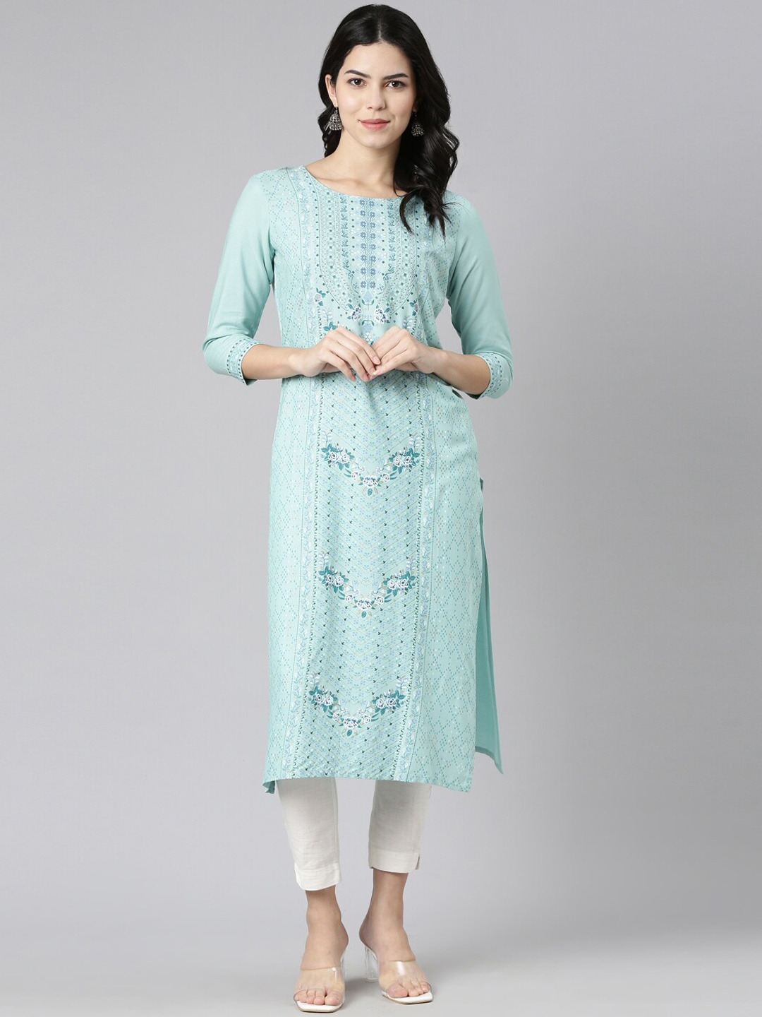 

Neerus Ethnic Motifs Printed Straight Kurta, Blue