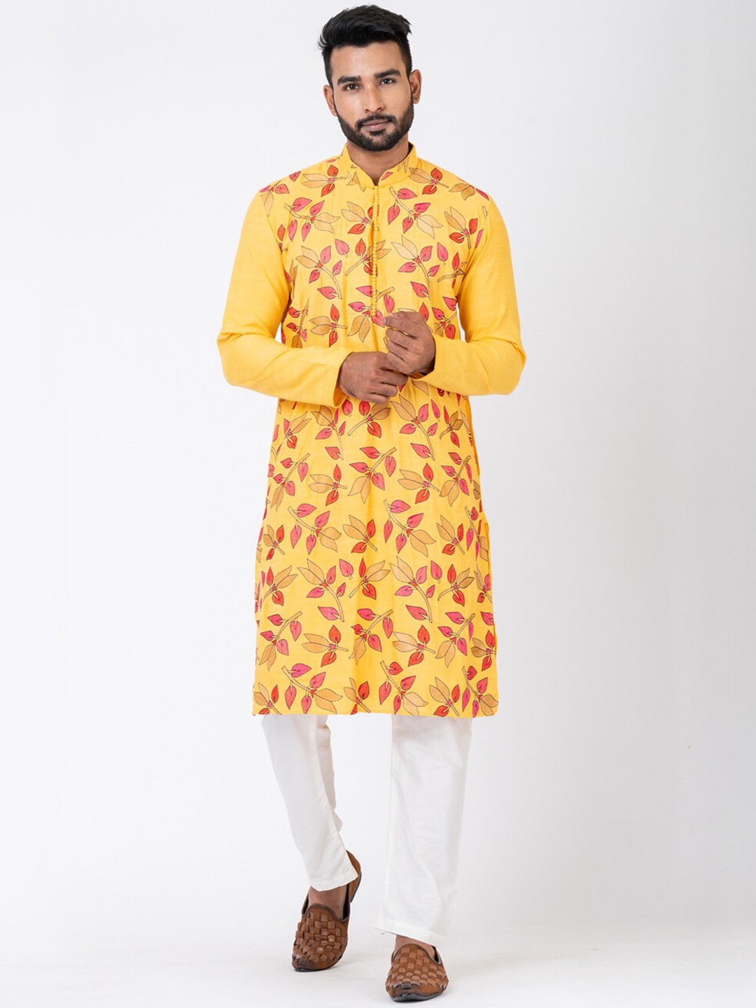 

HU - Handcrafted Uniquely Floral Embroidered Kurta, Yellow