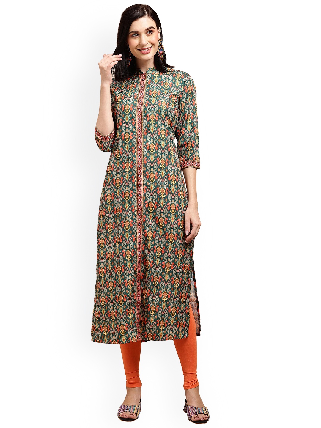 

Nimayaa Ethnic Motifs Printed Straight Kurta, Green