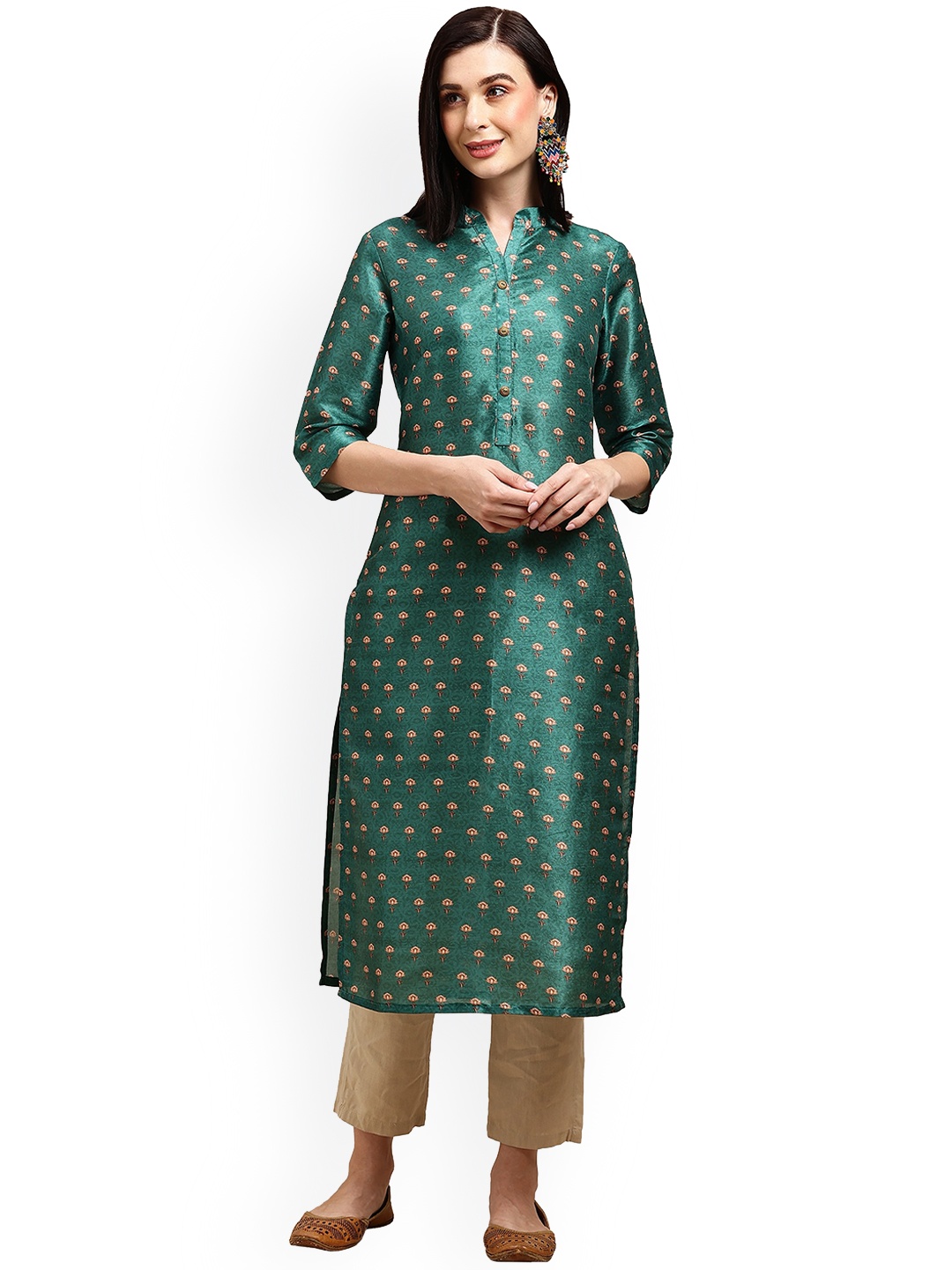 

Nimayaa Ethnic Motifs Printed Chanderi Silk Kurta, Green
