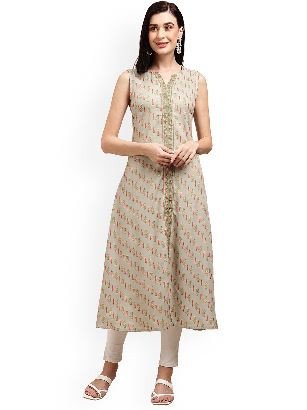 

Nimayaa Ethnic Motifs Printed A-Line Crepe Kurta, Cream