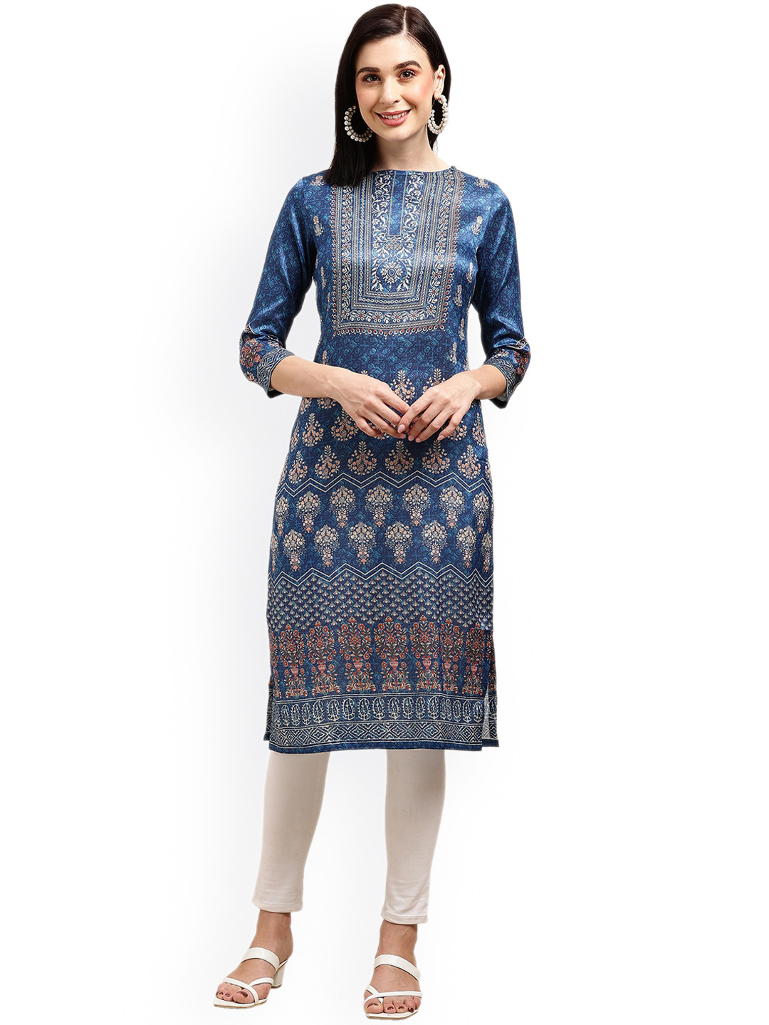 

Nimayaa Floral Printed Chanderi Silk Straight Kurta, Blue