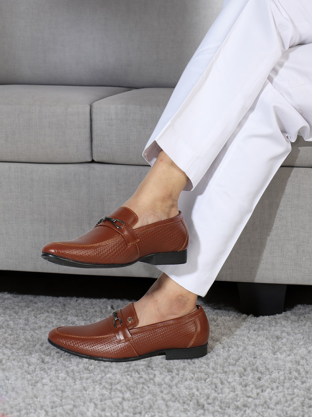 

Carlton London Men Leather Formal Loafers, Tan