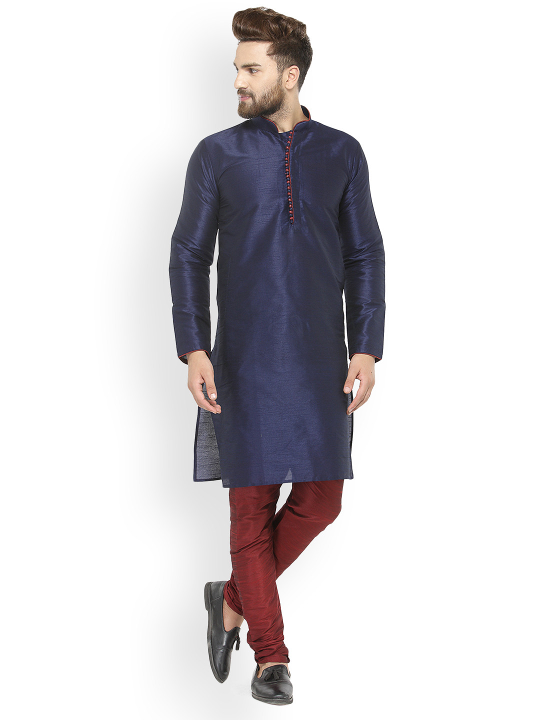 

SOJANYA Men Blue & Maroon Solid Kurta with Churidar
