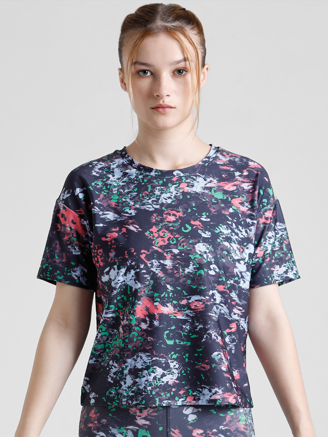 

ONLY Women Blue Floral Printed Pockets Boxy T-shirt