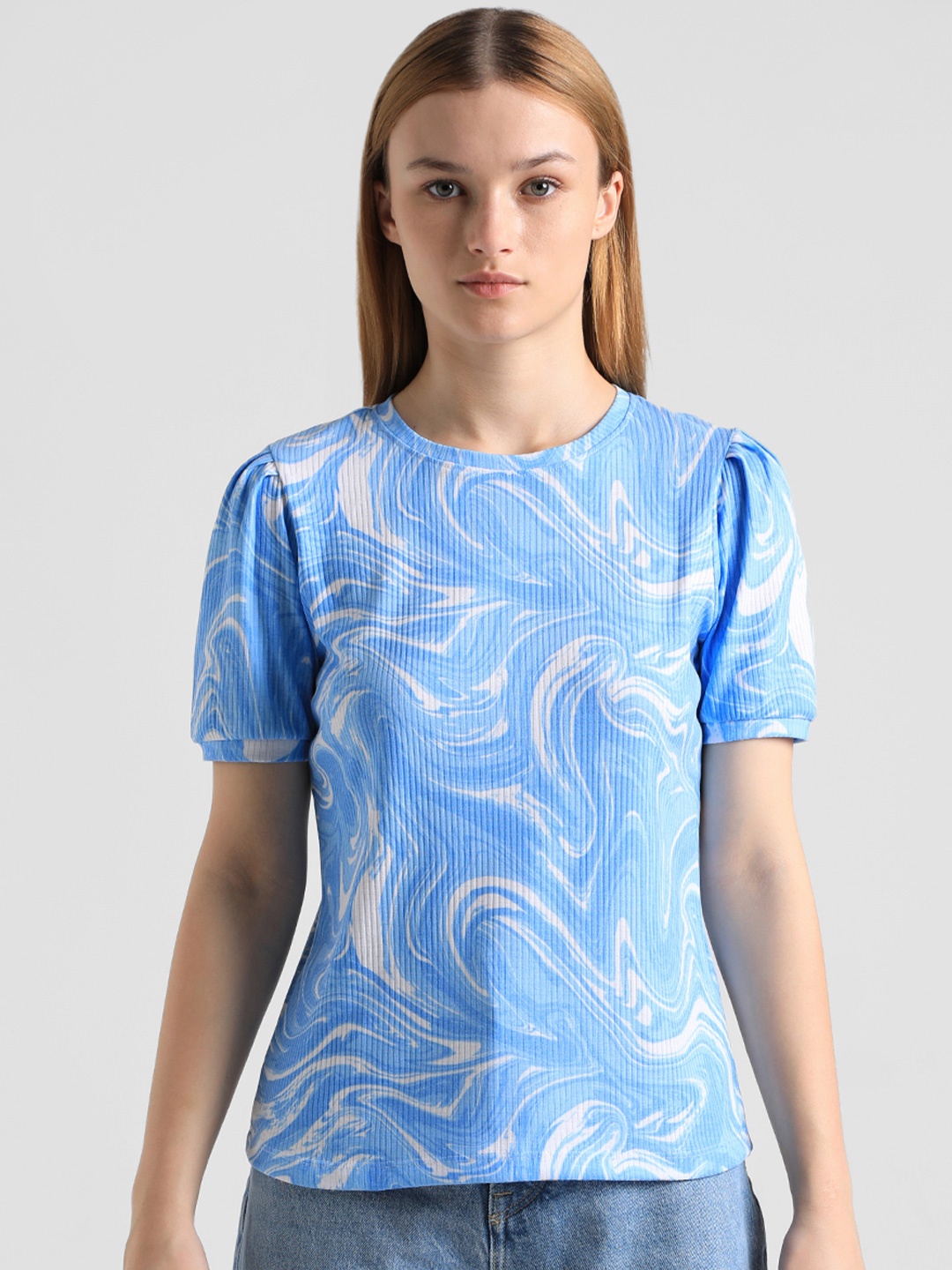 

ONLY Printed V-Neck Extended Sleeves T-shirt, Blue