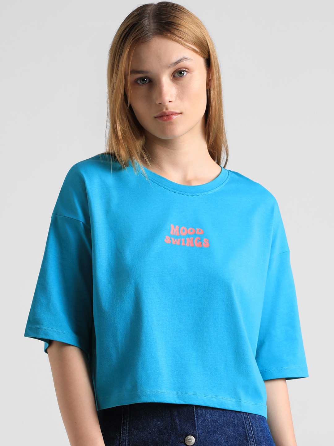 ONLY Typography Extended Sleeves Boxy T-shirt, Blue