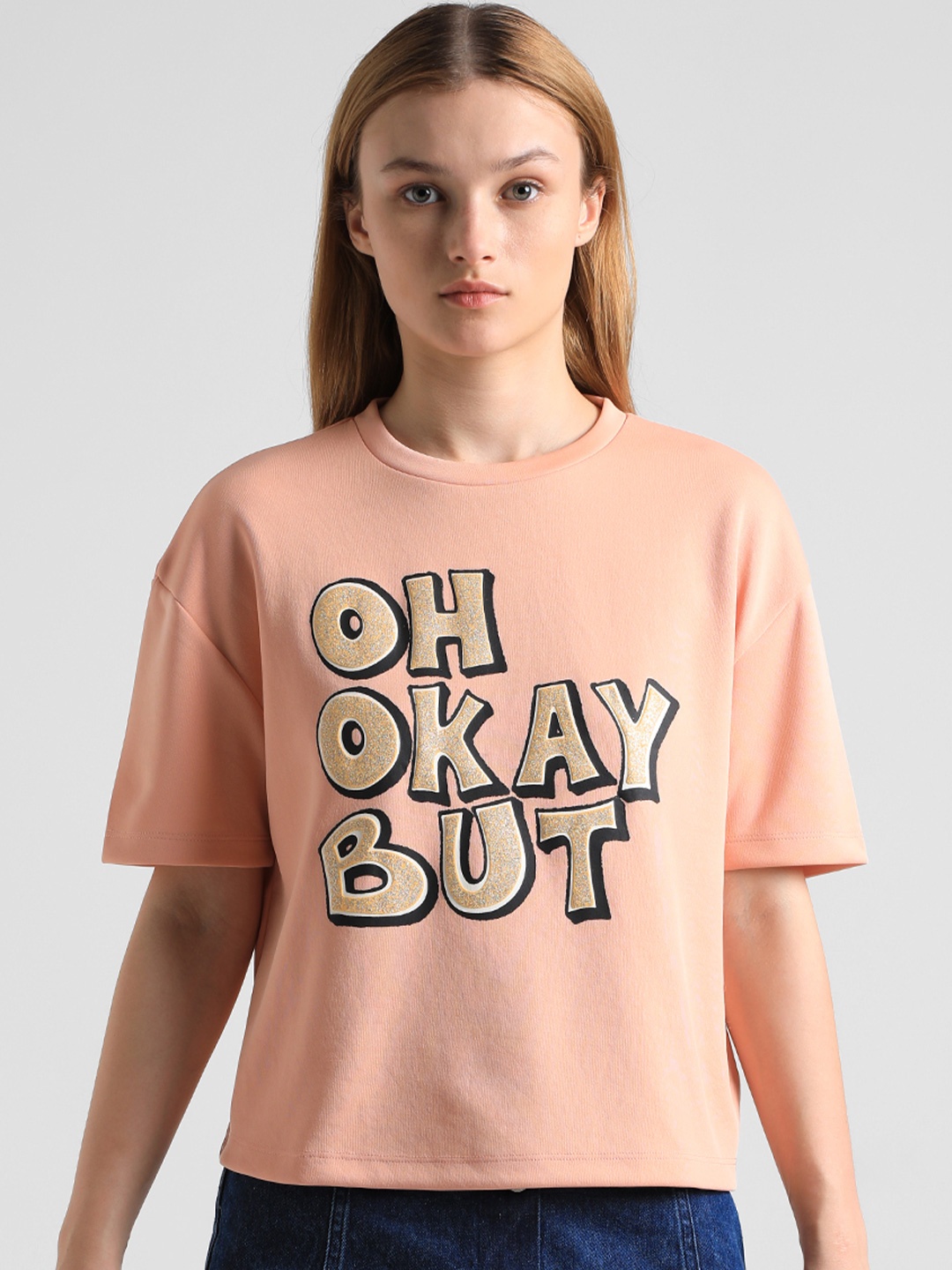 

ONLY Typography Printed Boxy T-shirt, Orange