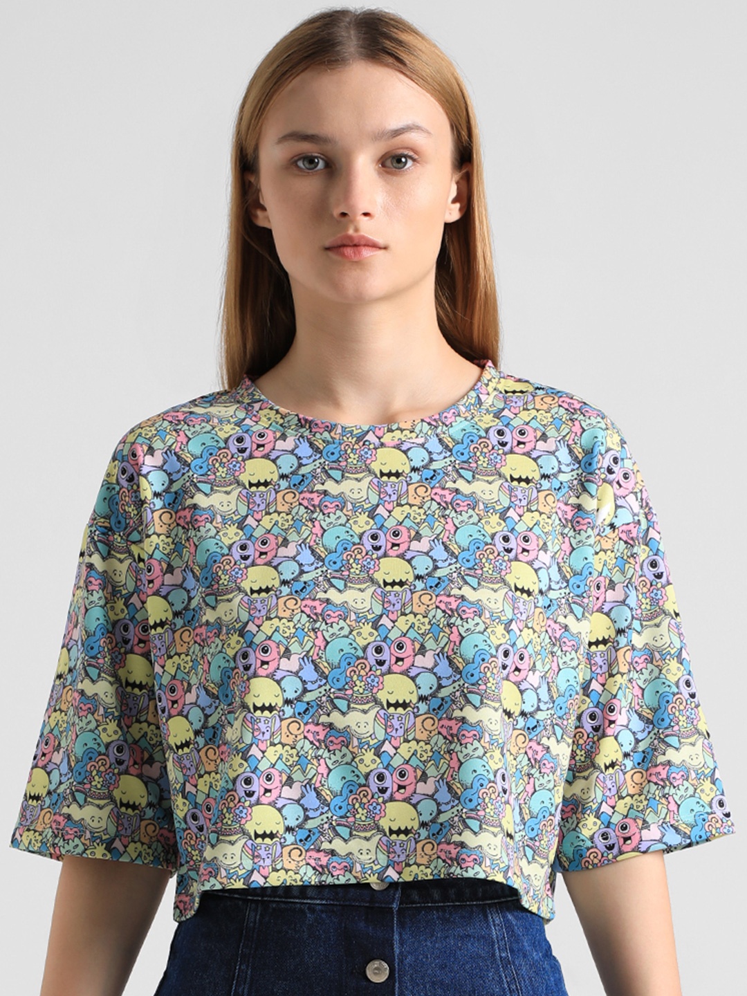 

ONLY Onld Lego SS Cloud Dancer Conversational Printed Boxy T-shirt, Blue