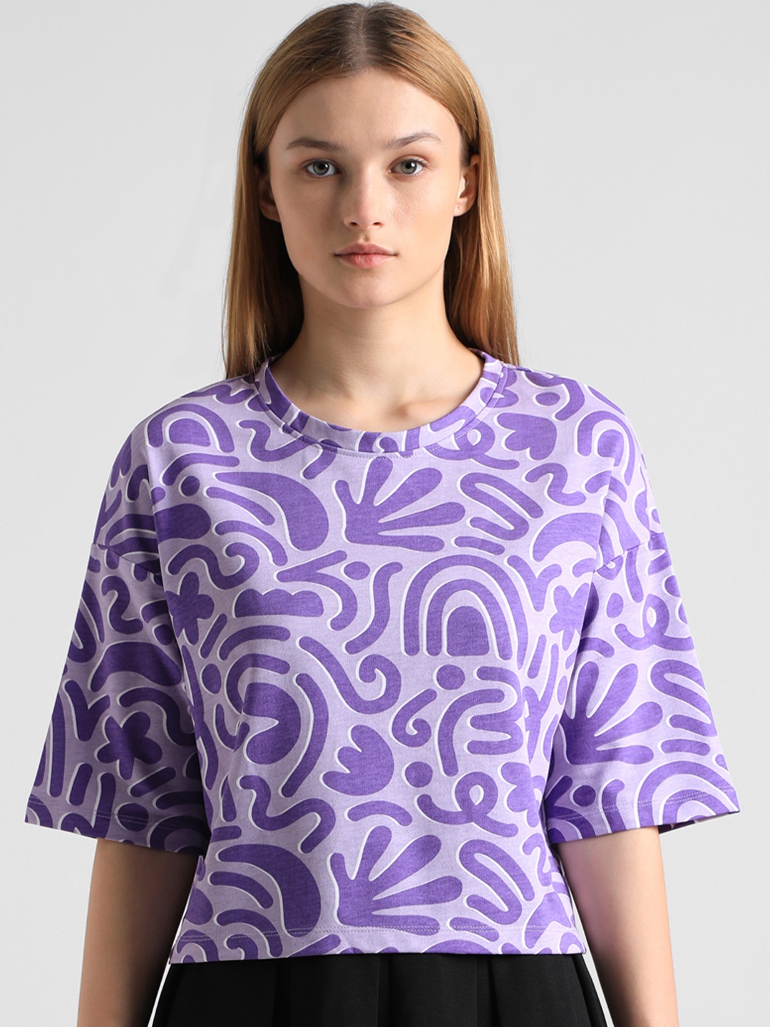 ONLY Typography Printed Tropical Boxy T-shirt, Purple