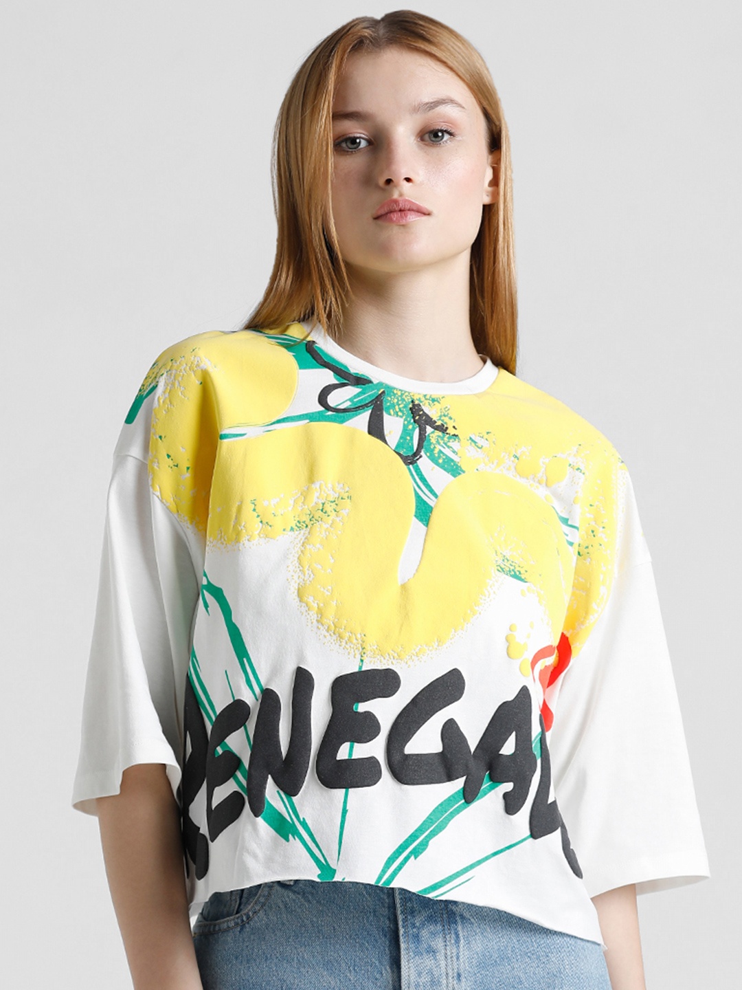 

ONLY Printed Drop Shoulder Sleeves Boxy T-shirt, White
