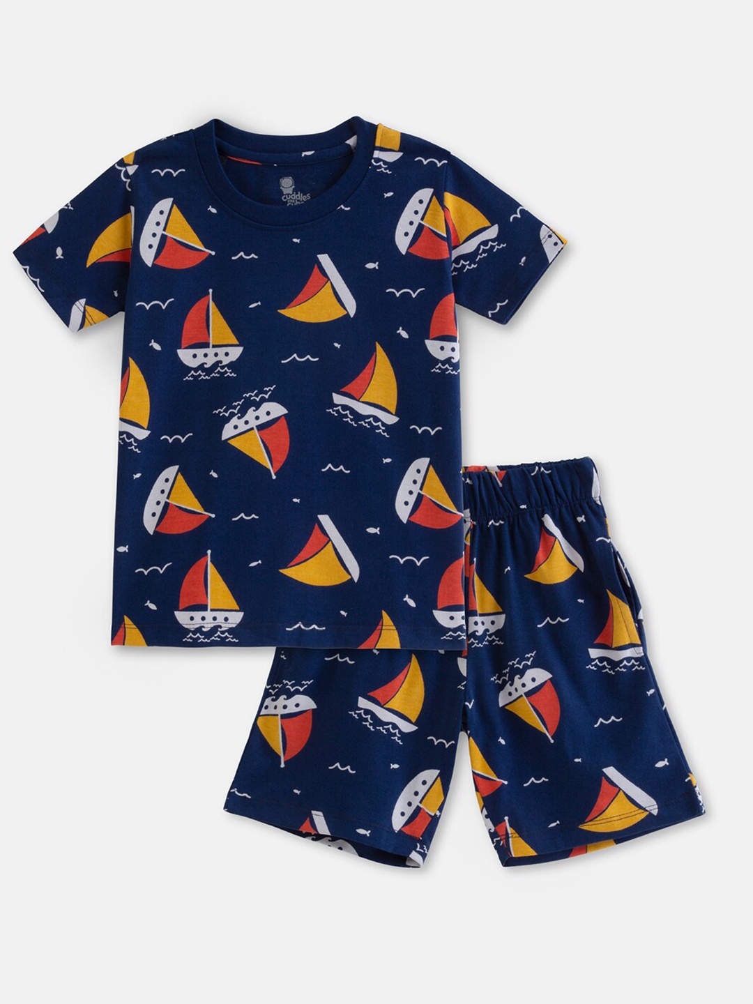 

Cuddles for Cubs Kids Conversational Printed Pure Cotton T-shirt with Pyjamas, Blue