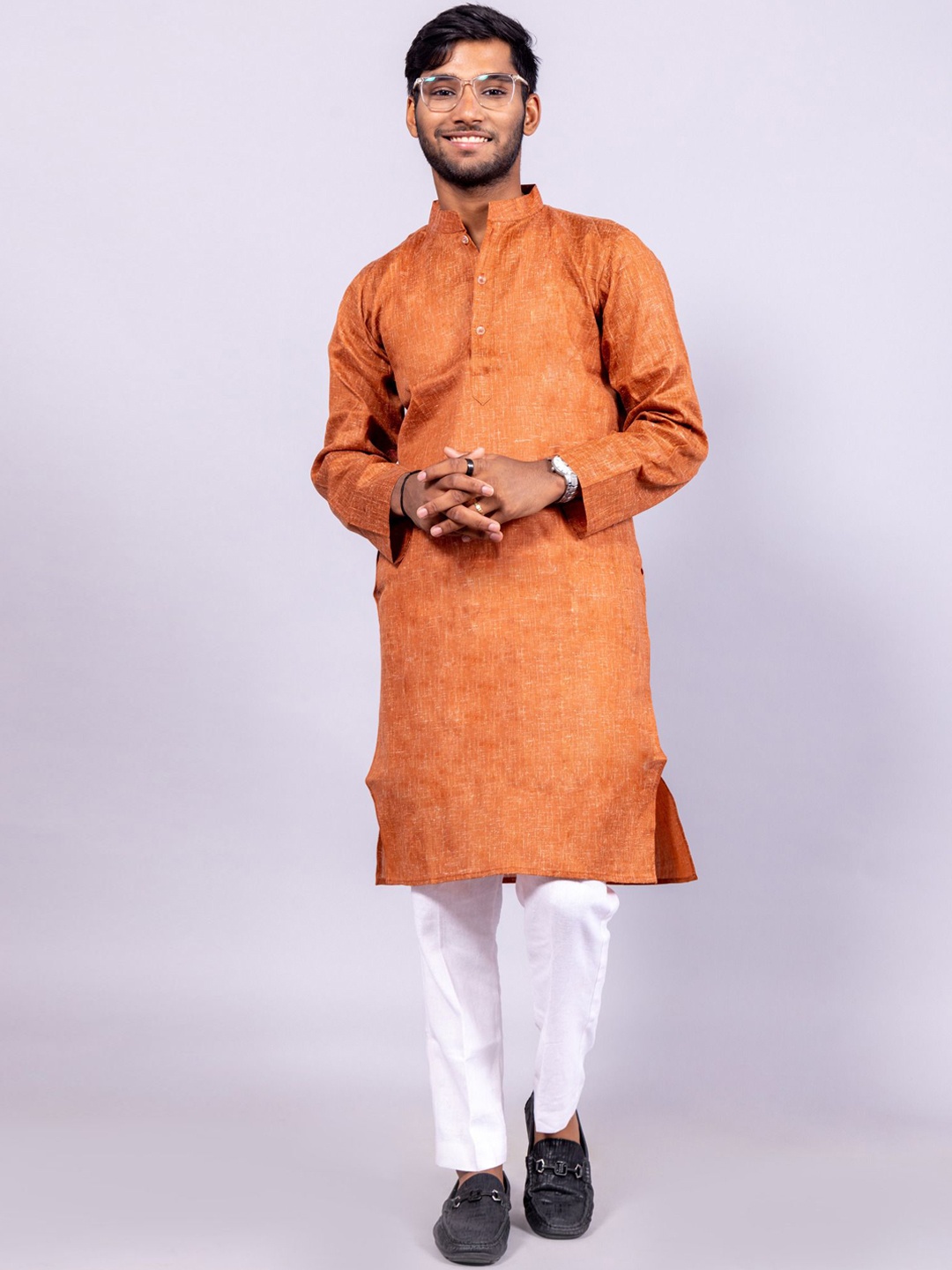 

BAESD Mandarin Collar Pure Cotton Kurta With Pyjamas, Rust