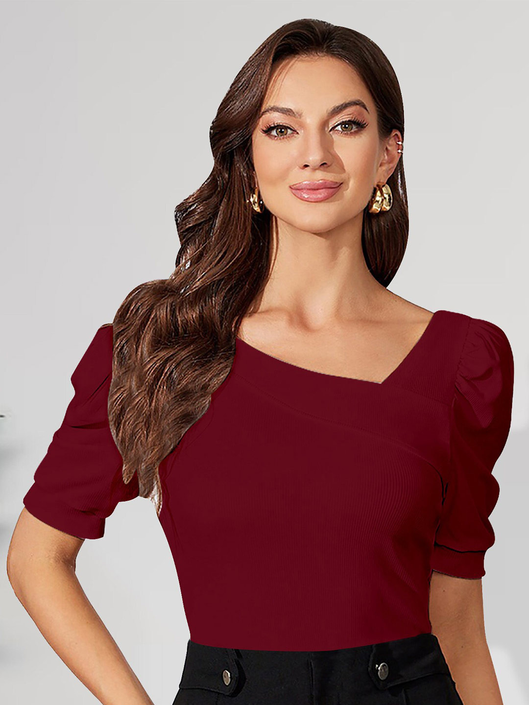 

Dream Beauty Fashion Ribbed Regular Top, Maroon