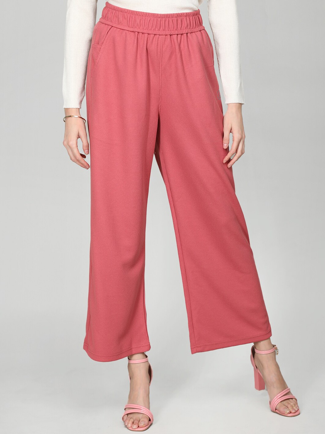 

CHKOKKO Women Mid-Rise Flared Track Pants, Pink