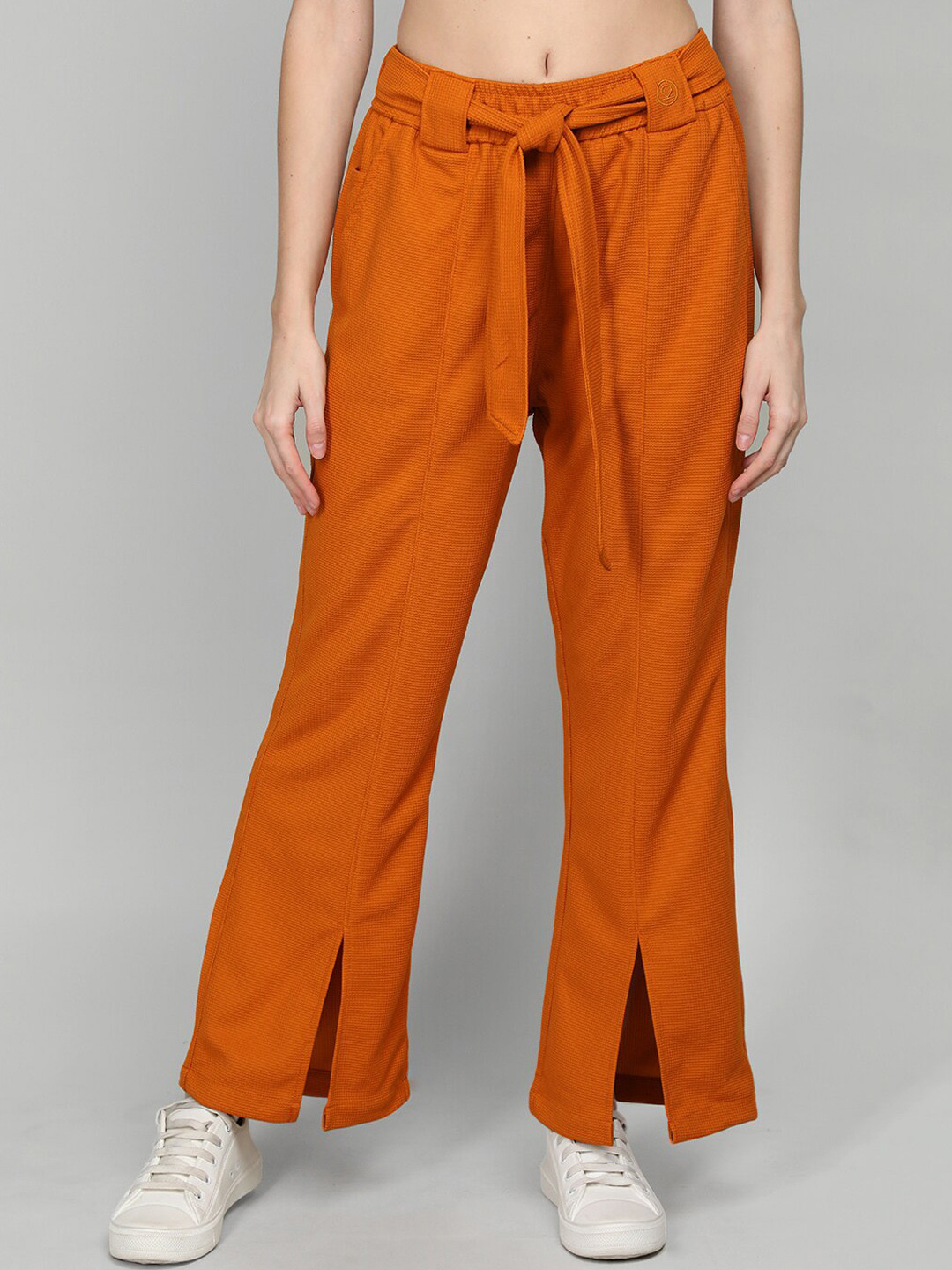 

CHKOKKO Women Waist Belt Flared Trouser, Orange