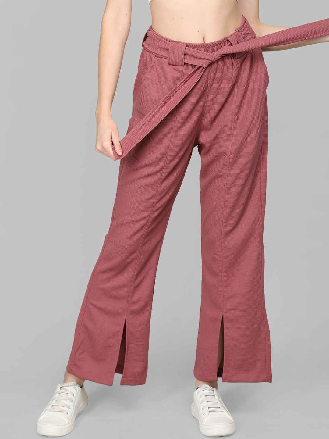 

CHKOKKO Women Waist Belt Flared Trouser, Purple