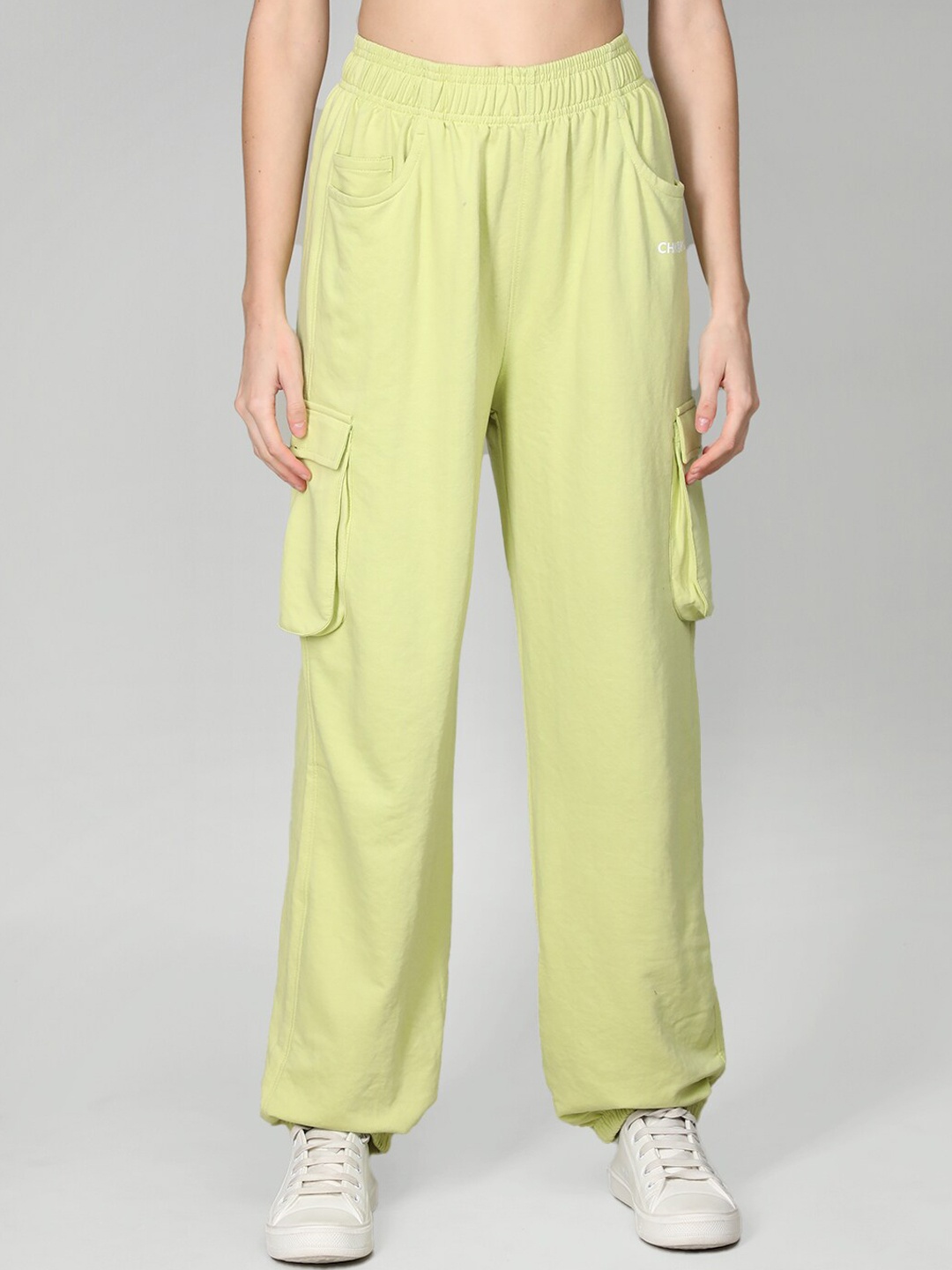 

CHKOKKO Women Mid-Rise Cotton Track Pants, Green