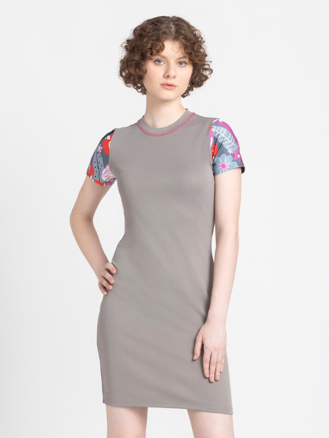 

SHAYE Satin T-shirt Dress, Grey