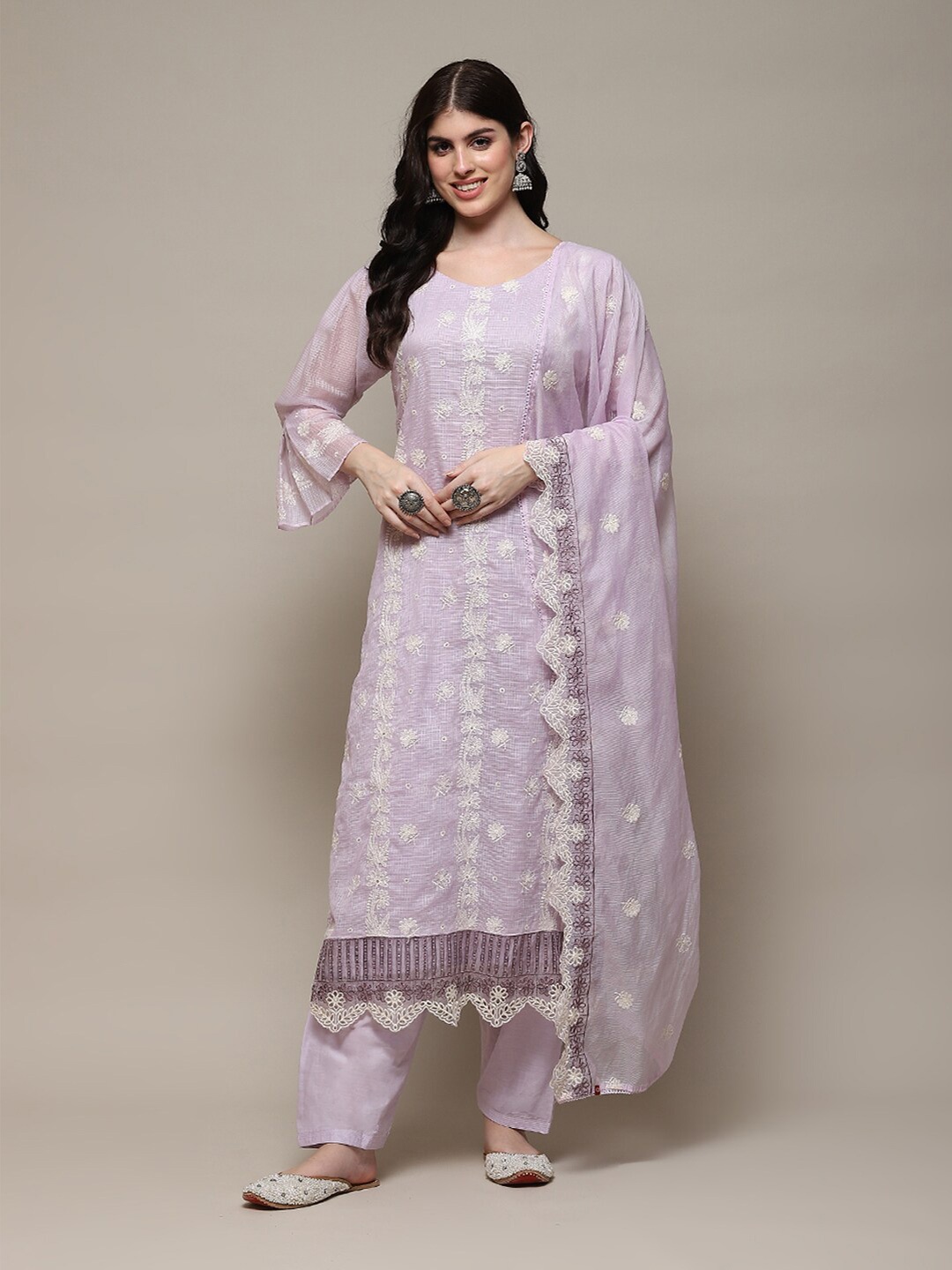 

Biba Floral Embroidered Unstitched Dress Material, Purple