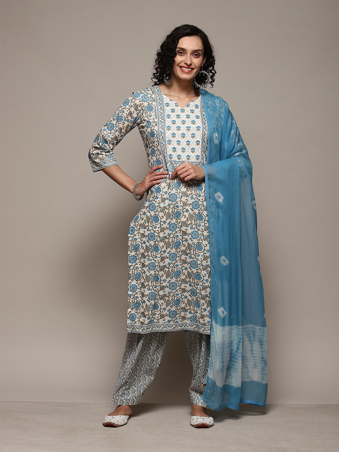 

Biba Floral Printed Unstitched Dress Material, White