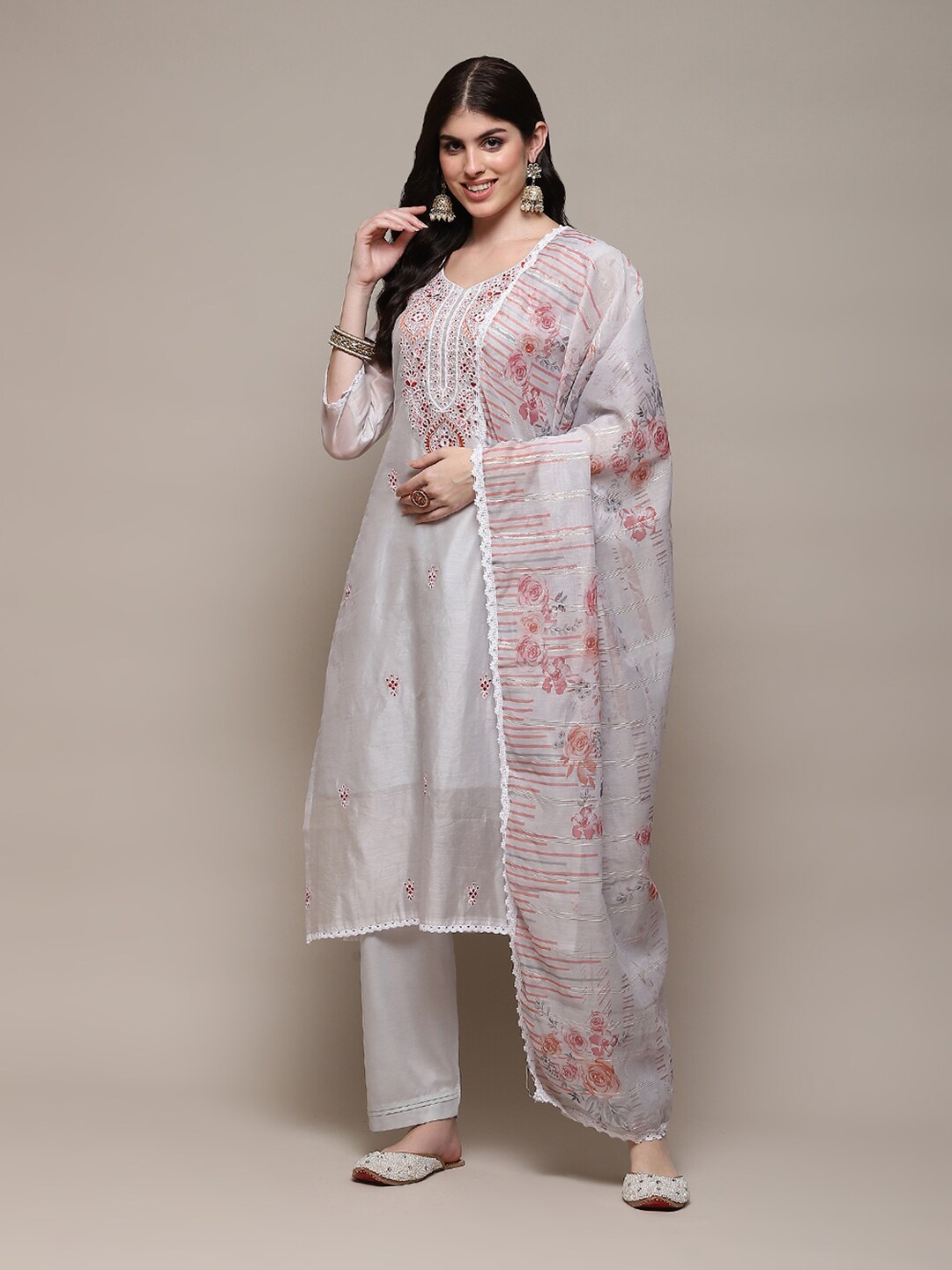 

Biba Ethnic Motifs Embroidered Unstitched Dress Material, Grey