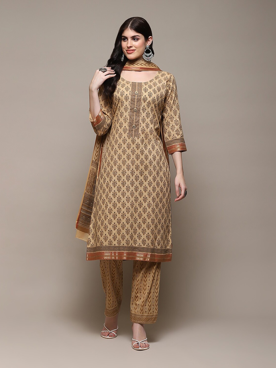 

Biba Ethnic Motifs Printed Unstitched Dress Material, Brown