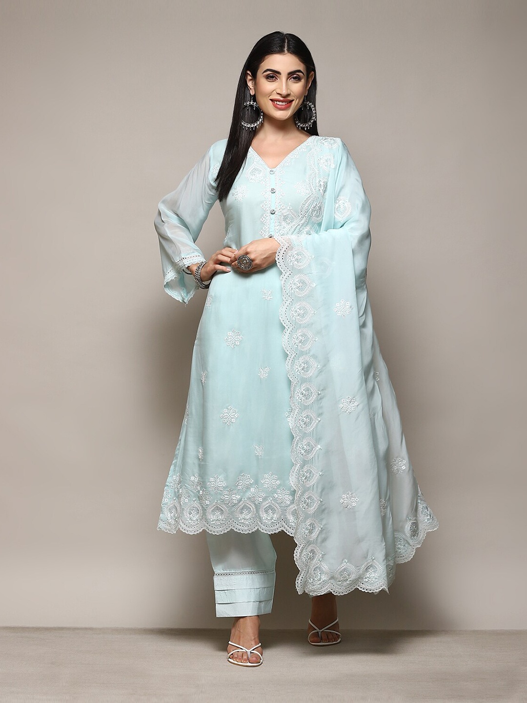 

Biba Embroidered Organza Unstitched Dress Material, Blue