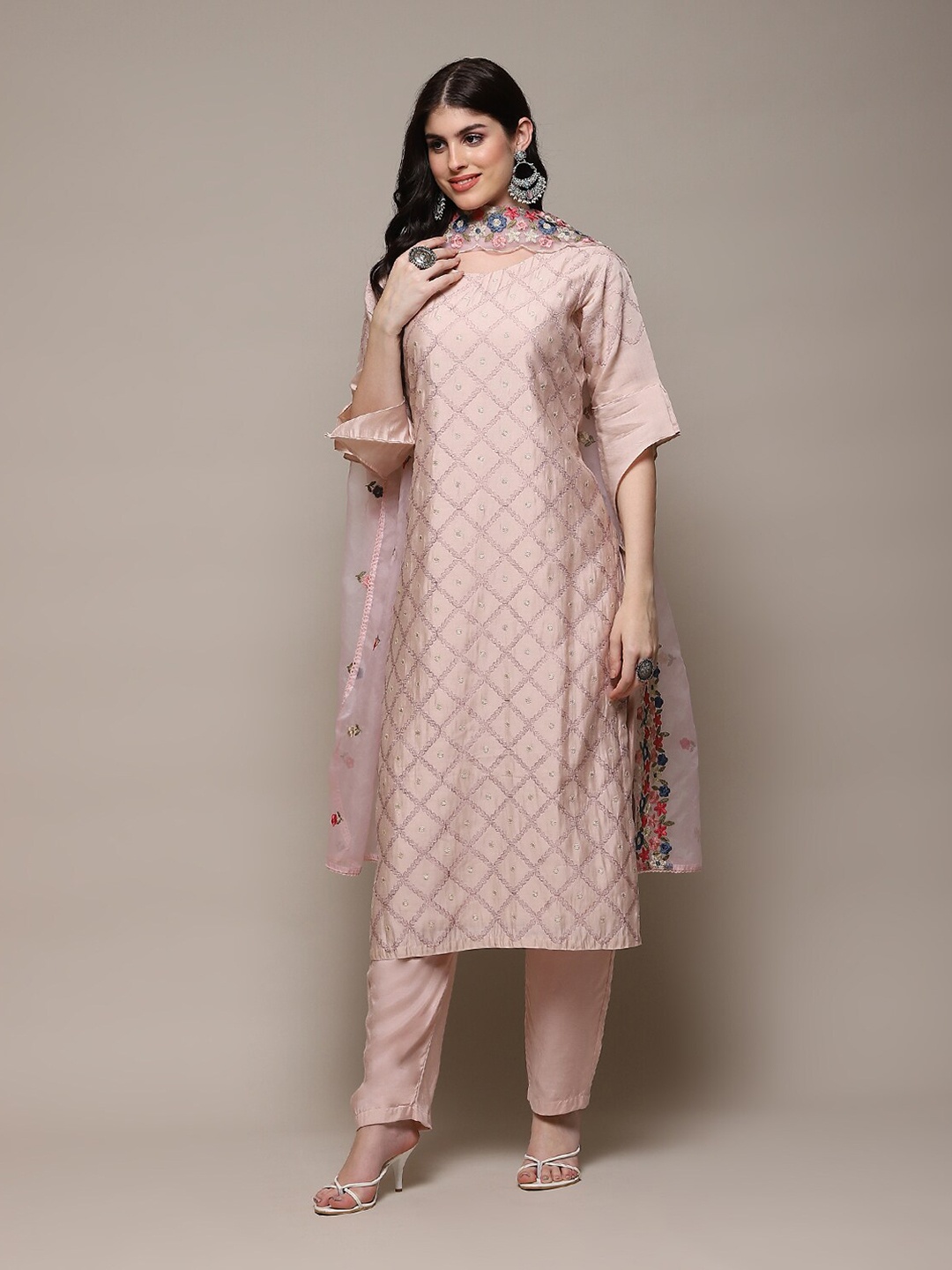 

Biba Floral Embroidered Unstitched Dress Material, Pink