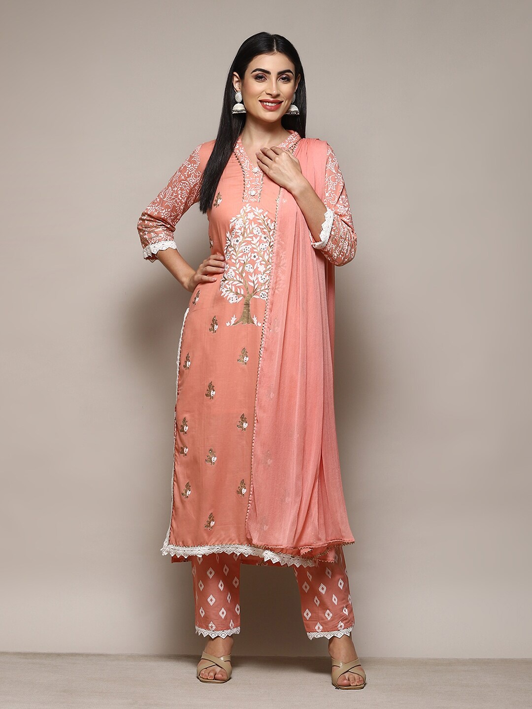 

Biba Floral Printed Sequinned Detailed Unstitched Dress Material, Pink