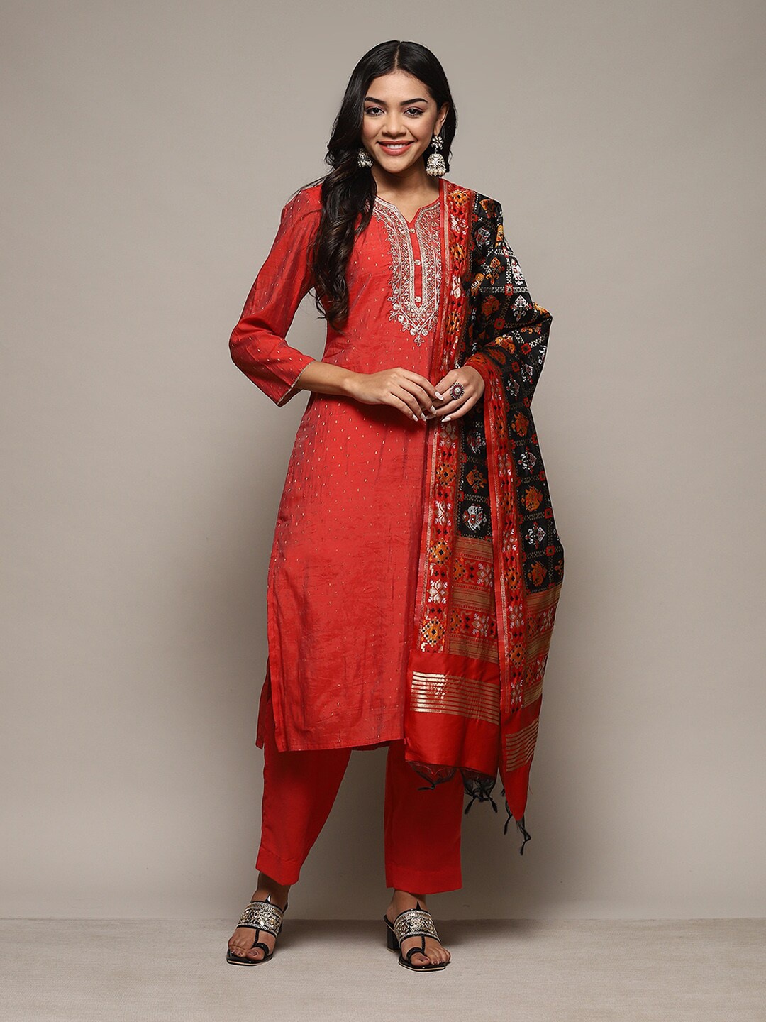 

Biba Woven Designed Sequinned Detailed Unstitched Dress Material, Red