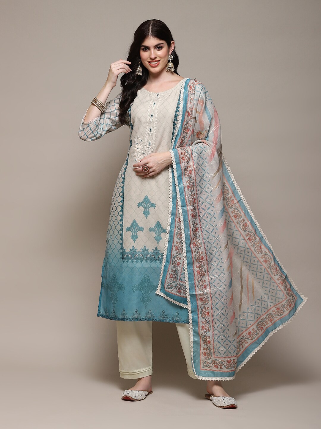

Biba Ethnic Motifs Printed Unstitched Dress Material, Beige