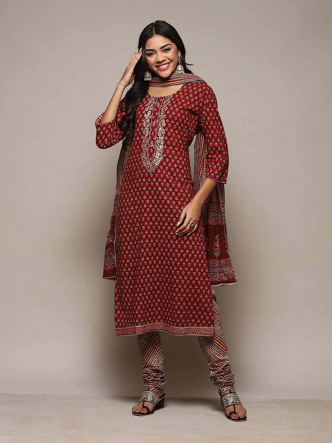 

Biba Unstitched Dress Material, Red