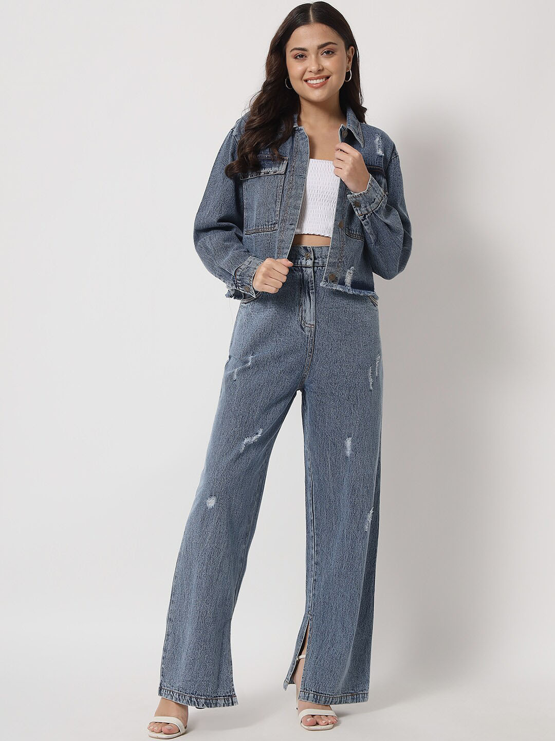 

Chemistry Distressed Denim Two-Piece Co-Ords, Blue
