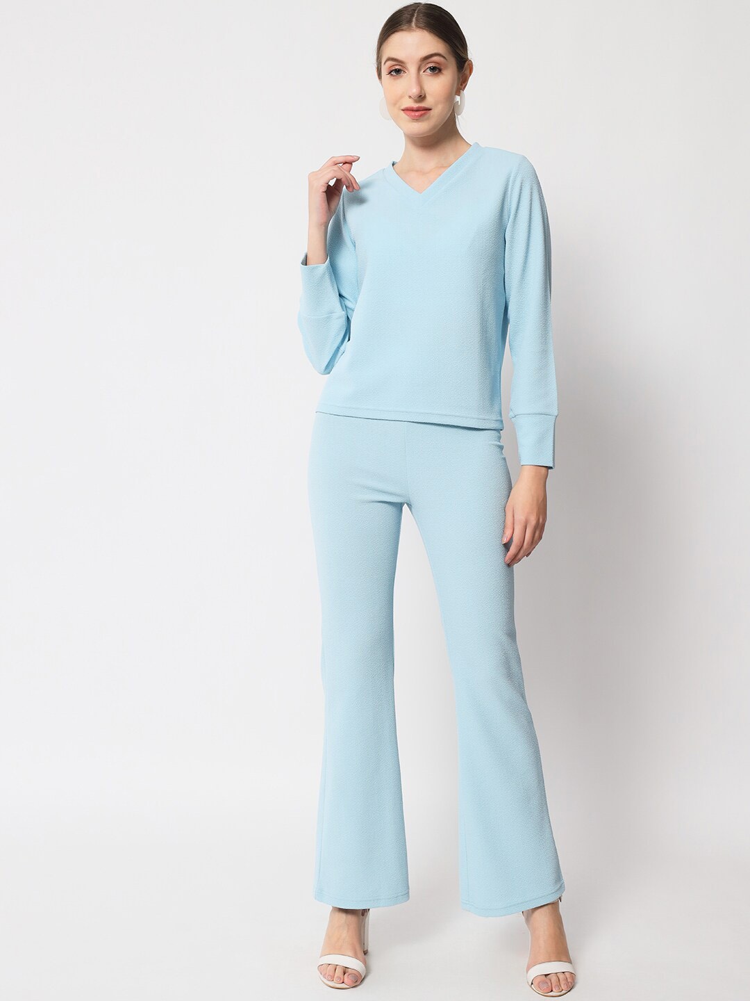 

Chemistry V-Neck Cuff Sleeves Top & Trousers Co-Ords, Blue