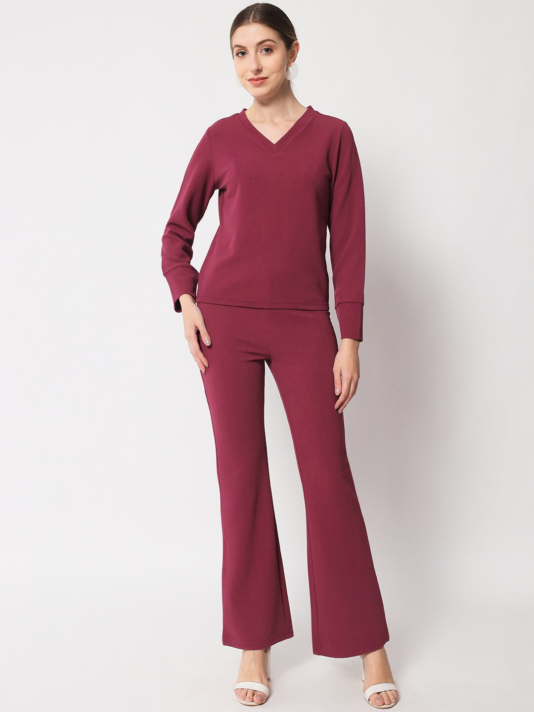 

Chemistry V-Neck Cuff Sleeves T-Shirt & Trousers Co-Ords, Mauve