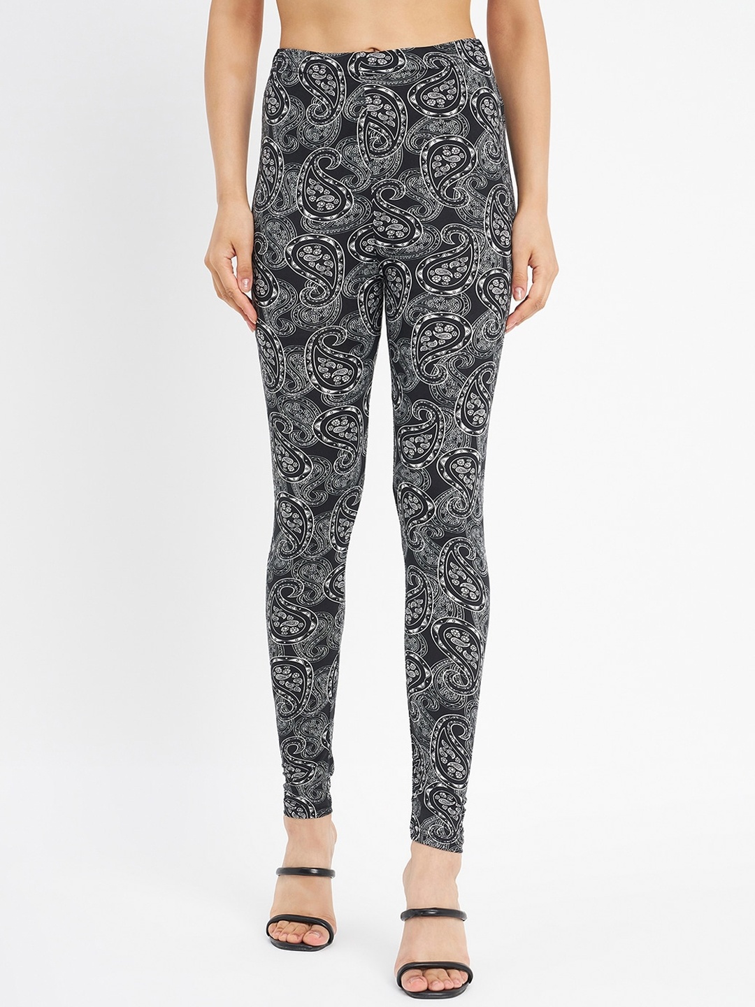 

Camey Paisley Printed Ankle Length Leggings, Black