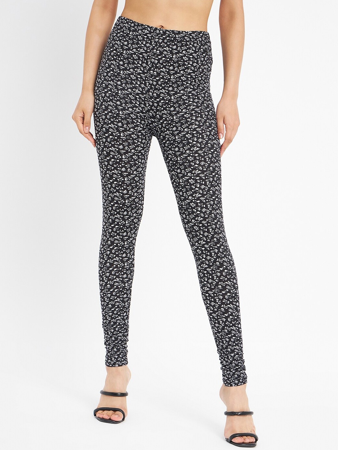 

Camey Floral Printed Ankle length Leggings, Black